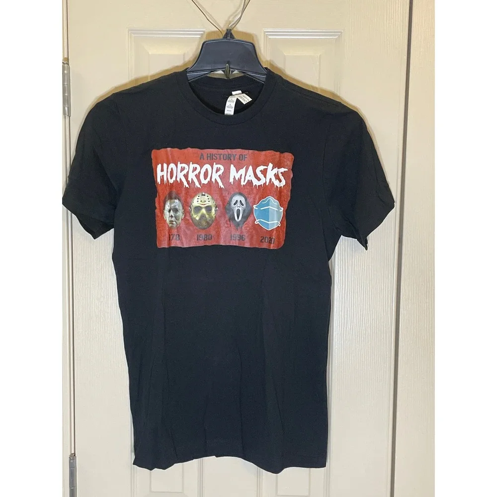 Bella Canvas Graphic Tee Mens Medium Black New History of Horror Masks Shirt